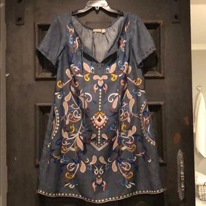 Anthropologie embroidered denim dress size 8